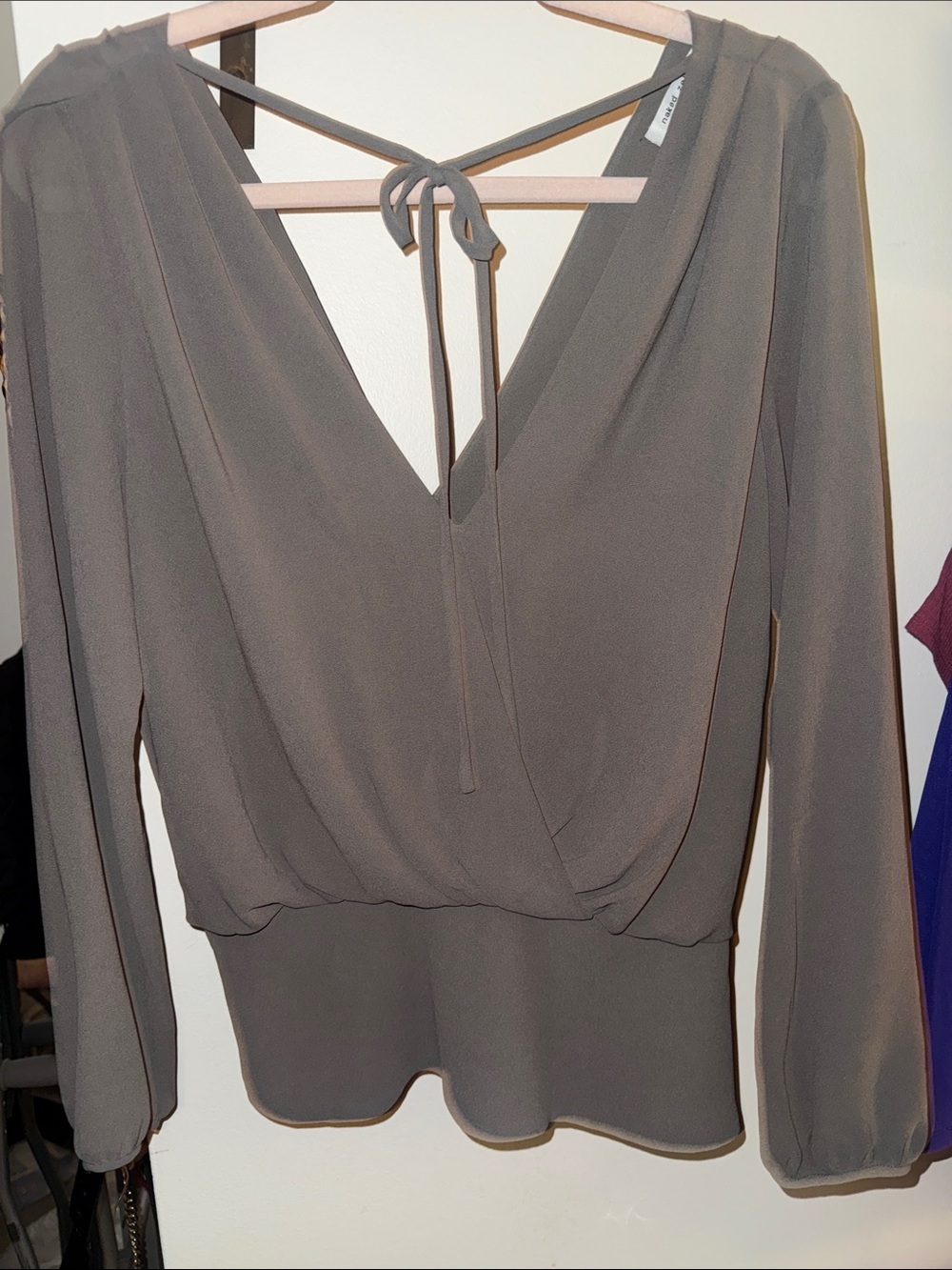 Naked Zebra Olive Taupe Wrap V-Neck Blouse